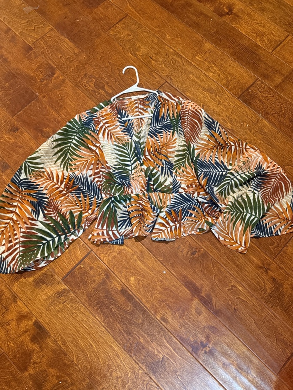 Tropical Leaf Print Wrap Blouse - Green & Rust